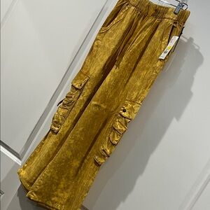 Golden yellow flow wide leg Cargo Pants